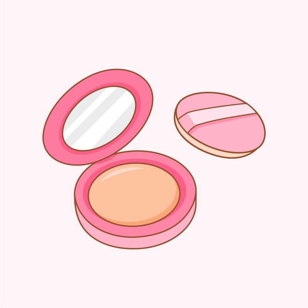 Makeup Powder With Mirror Illustration. Pink Face Powder Cosmetic vector