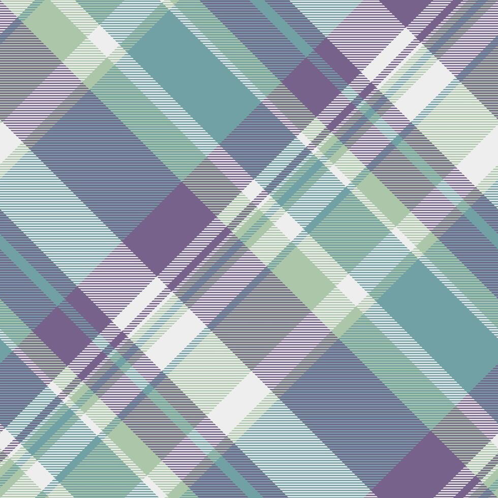 Fibrous fabric seamless, loft plaid tartan texture. Uniform textile background pattern check in cyan and violet colors. vector