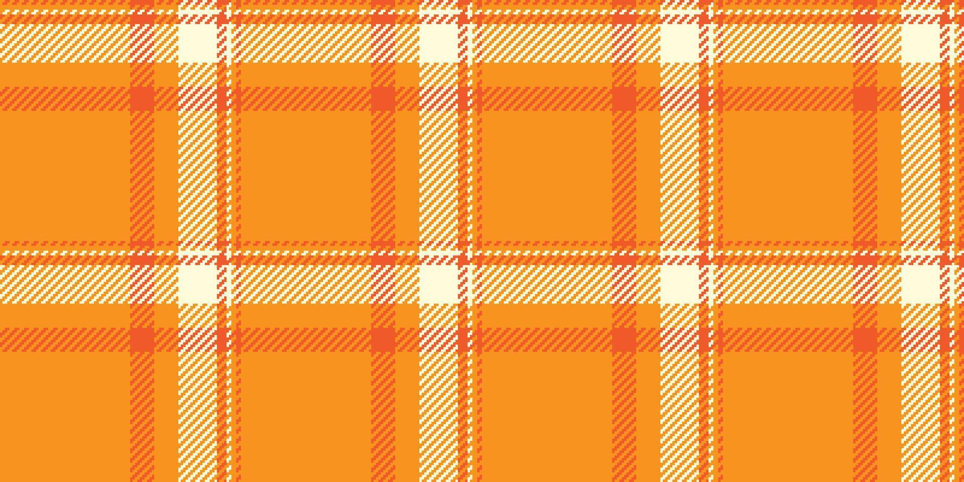 Tattersall textile pattern background, female seamless check fabric. Tie plaid tartan texture in orange and light yellow colors. vector