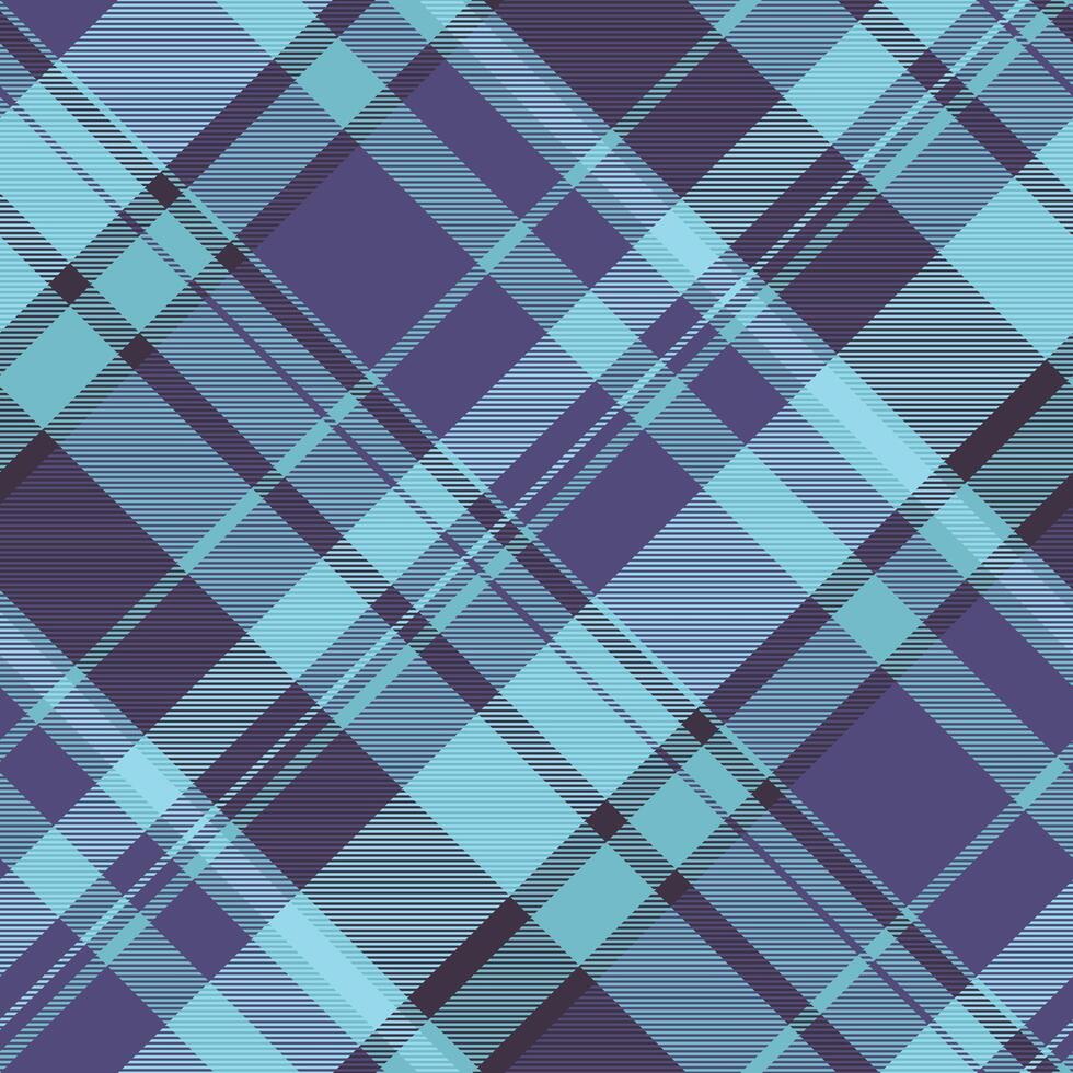 Mat seamless plaid background, glen tartan textile texture. Cotton pattern fabric check in cyan and indigo colors. vector