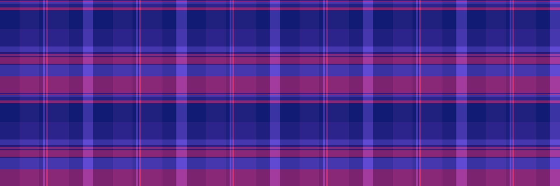 Covering textile pattern seamless, graphic fabric plaid texture. Ornament check background tartan in indigo and pink colors. vector