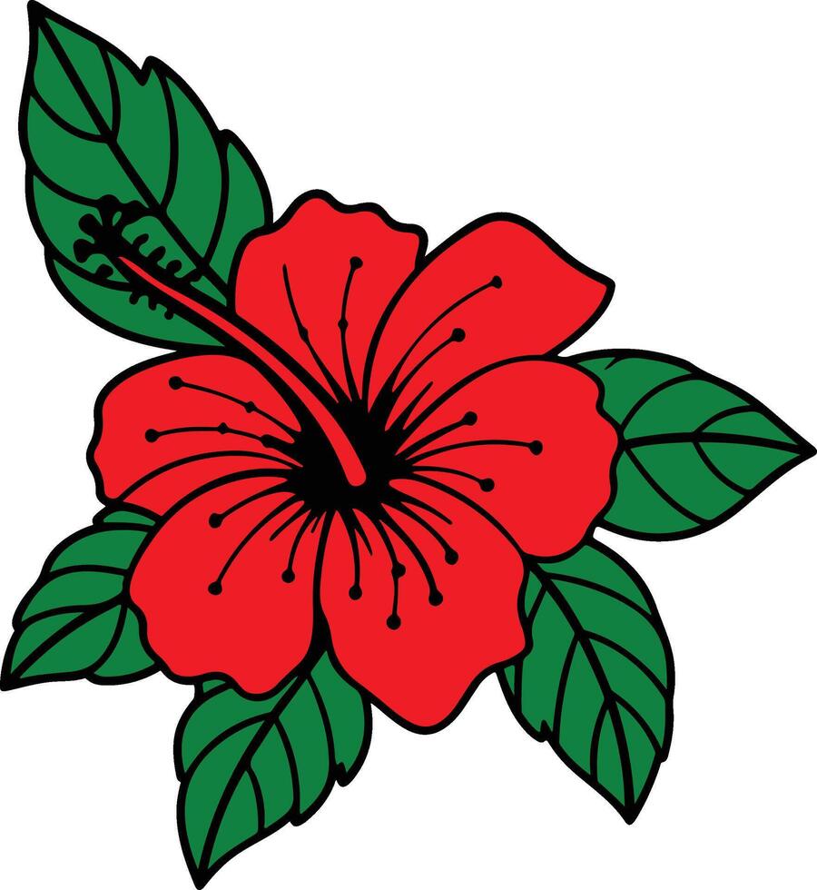 Hibiscus Flower With Leaves vector