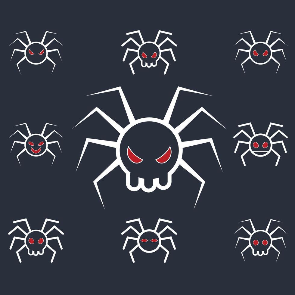 spider icon and Skull-Head Spider Illustration with Red Eyes vector