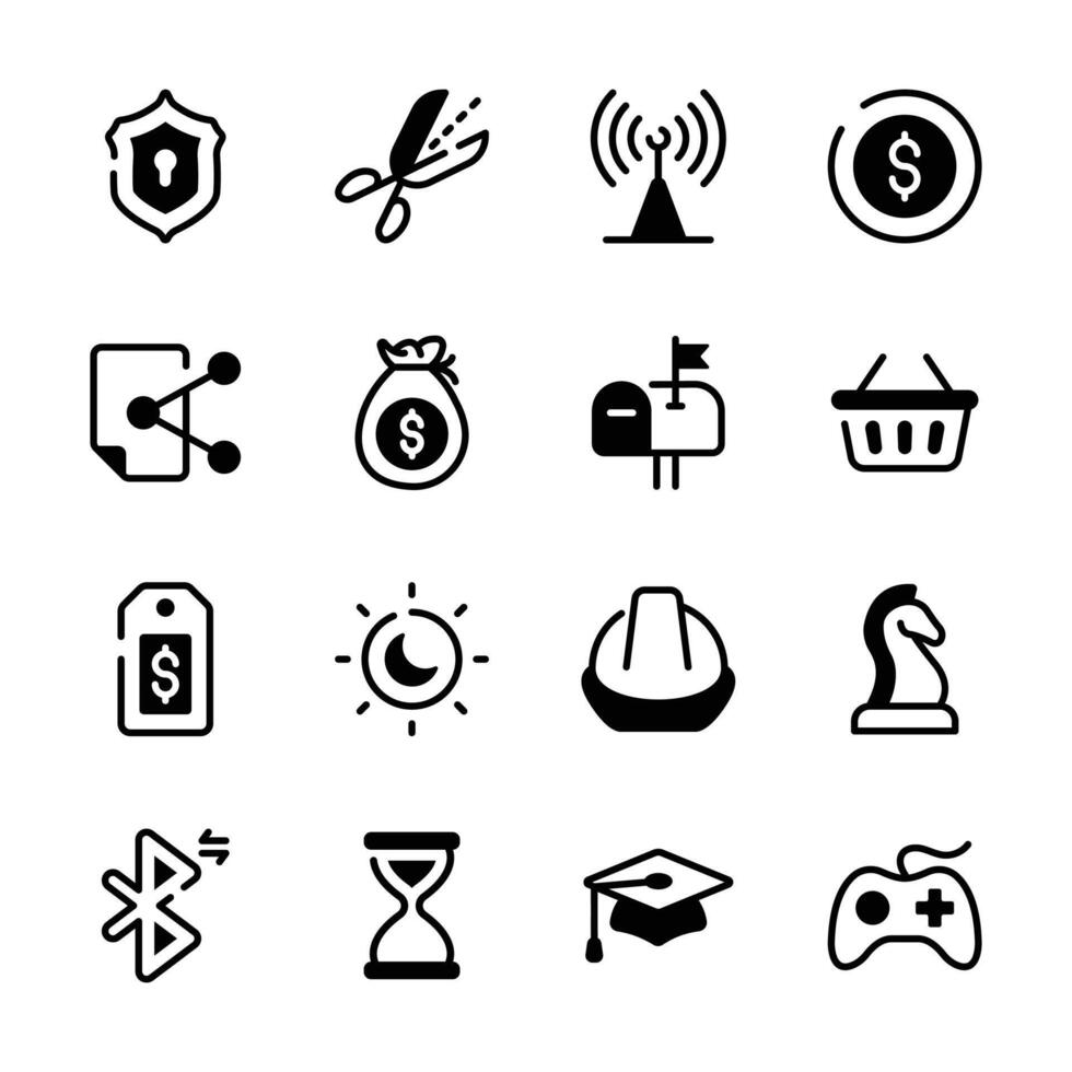 A set of simple icons representing various business and technology concepts vector