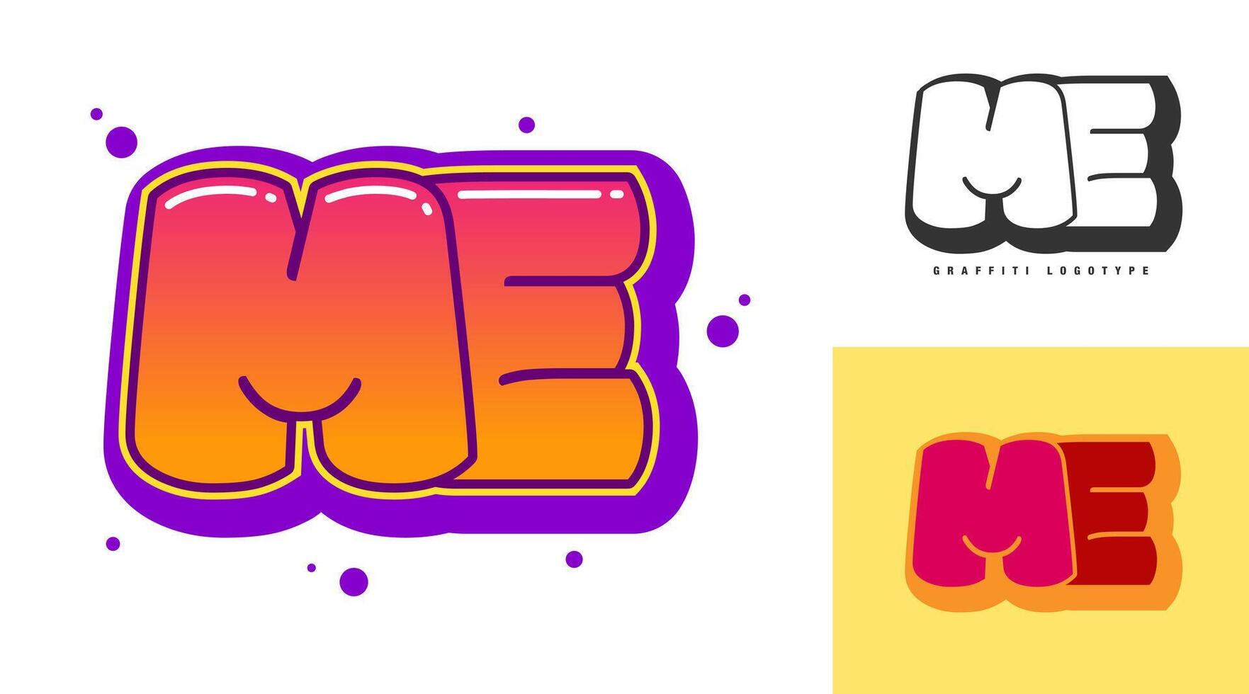 ME logo design for festival or party. Initial letter m and e in graffiti style. Creative modern lettering company name of font typography. Kids trendy logotype or identity. vector