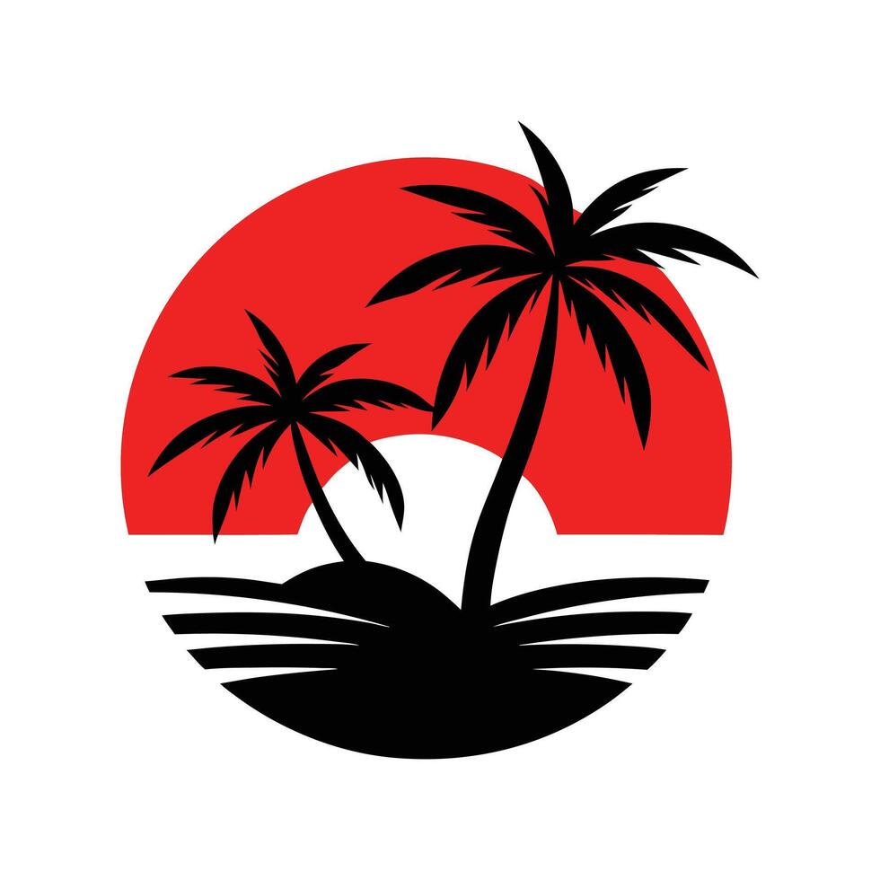 silhouette of a palm tree sun set icon. logo on white background vector