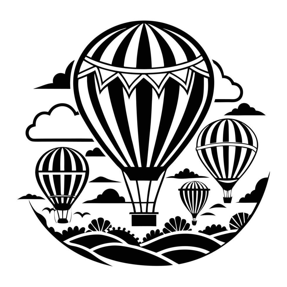 set of hot air balloon silhouettes isolated on a white background vector