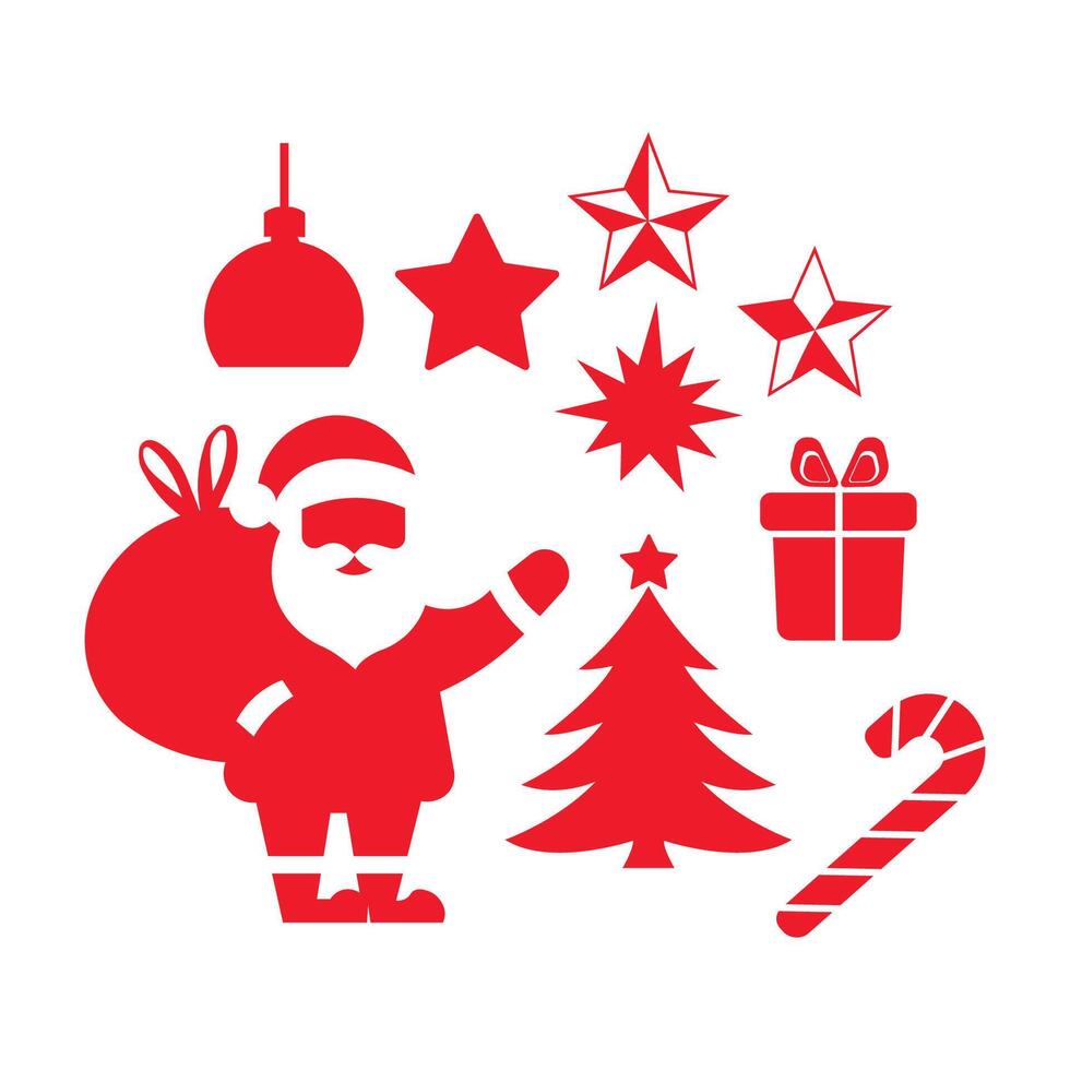 Christmas red elements and decorations collection isolated on white background. vector