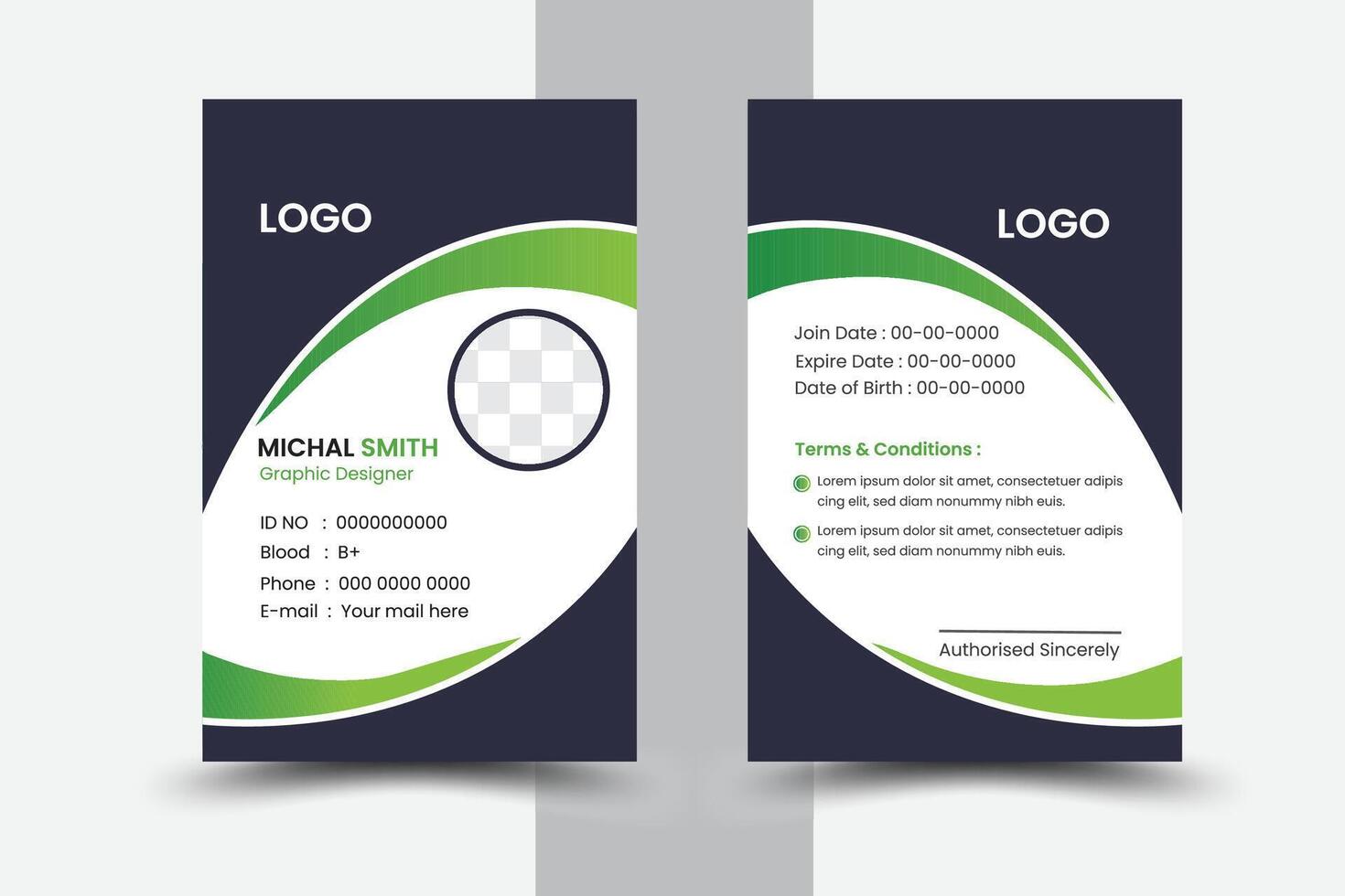 Creative and clean corporate business card template, Luxury and elegant business card design template. Modern ID card design template. Employee identity card design. vector