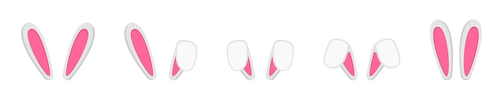 Set of cute bunny ears. Costume elements of Easter rabbit for kids party or photo shoot, greeting card or celebration banner isolated on white background vector