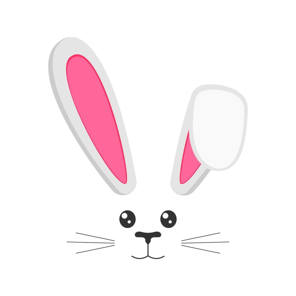Cute bunny muzzle with ears, eyes, nose, mouth and whisker. Props for Easter party or photo shoot, design element for greeting or invitation card, celebration banner. flat illustration vector