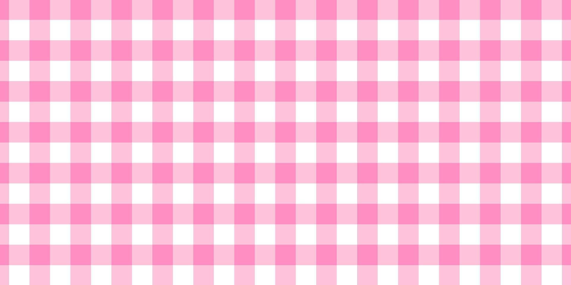Pink and white checkered pattern. Cute gingham or vichy background. Tablecloth, napkin, picnic plaid, towel, baby girl blanket top view. Fabric flannel, linen or cotton print vector