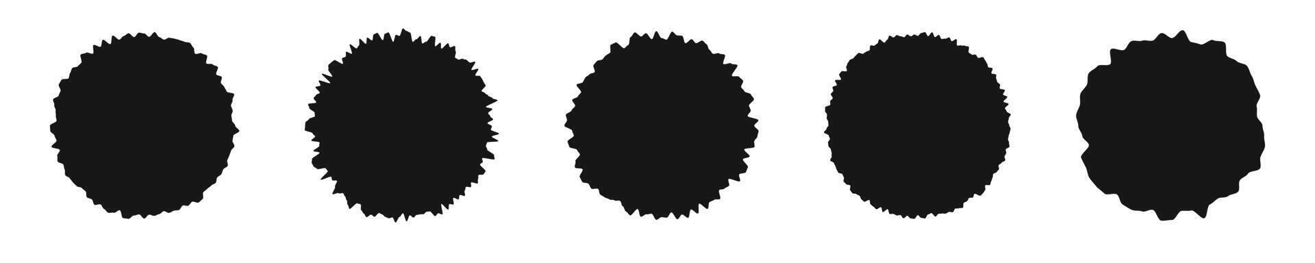 Set of paper circle shapes with ripped edges. Empty jagged textbox, label, tag, patch, photo frame templates vector