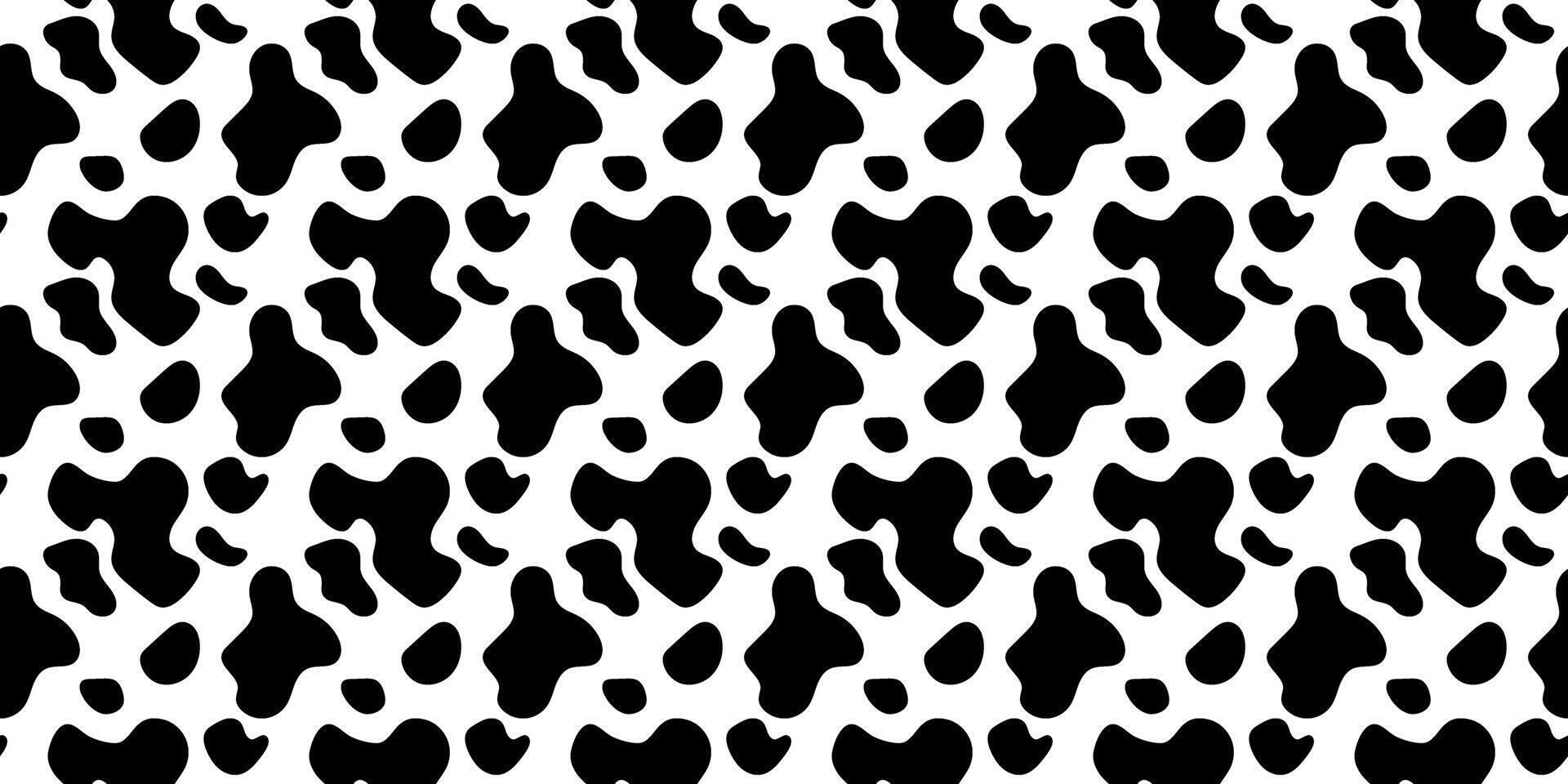 Cow skin seamless pattern. Abstract uneven organic shapes background. Dalmatian, leopard or giraffe fur. Black spots camouflage texture. Animal leather template. flat illustration vector