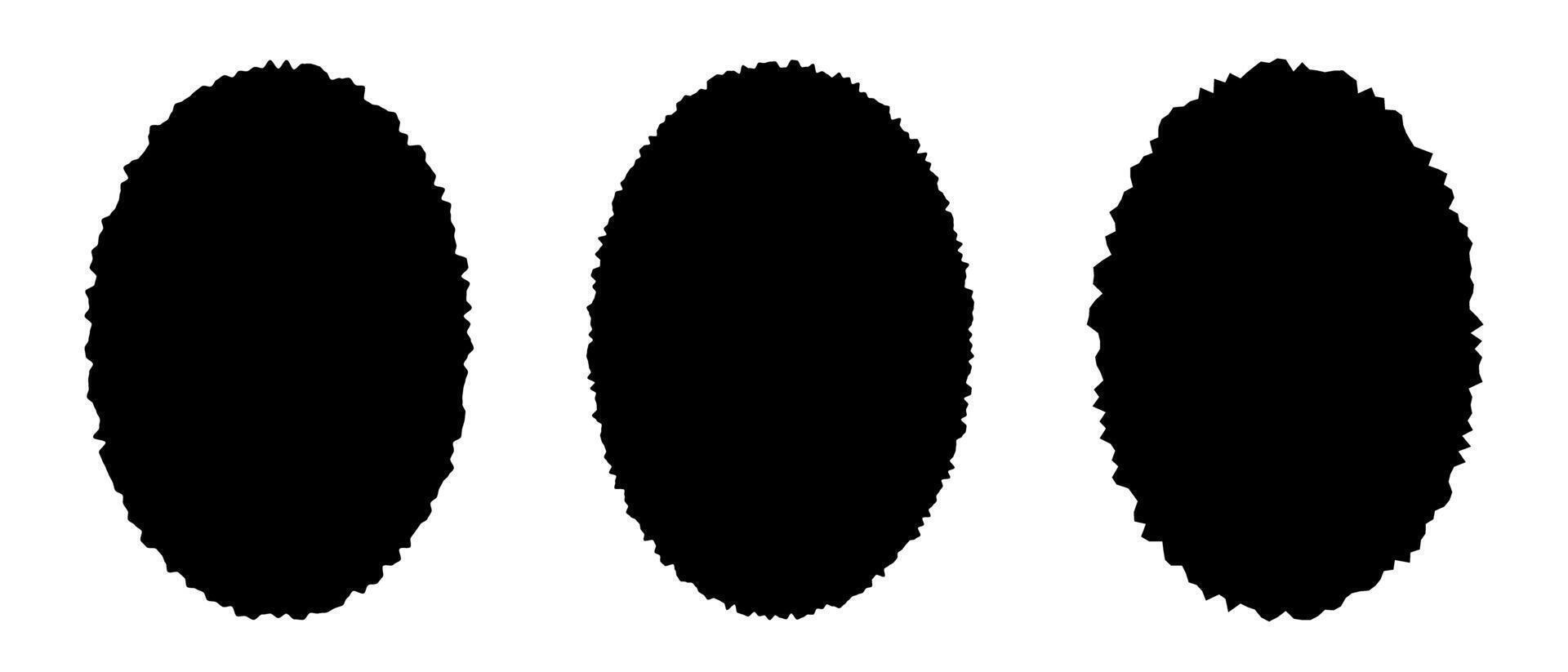 Set of oval paper shapes with jagged edges. Empty ripped textbox, label or tag, patch, photo frame templates isolated on white background. graphic illustration vector