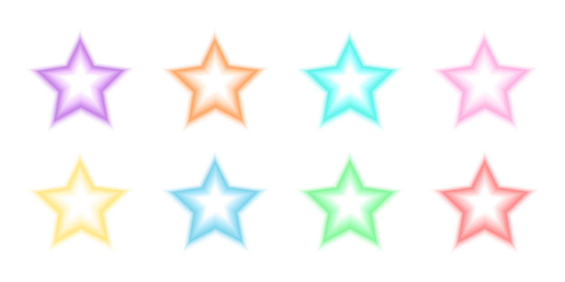 Star shapes in holographic blurry style. Trendy y2k stickers with gradient aura effect in different pastel colors isolated on white background vector