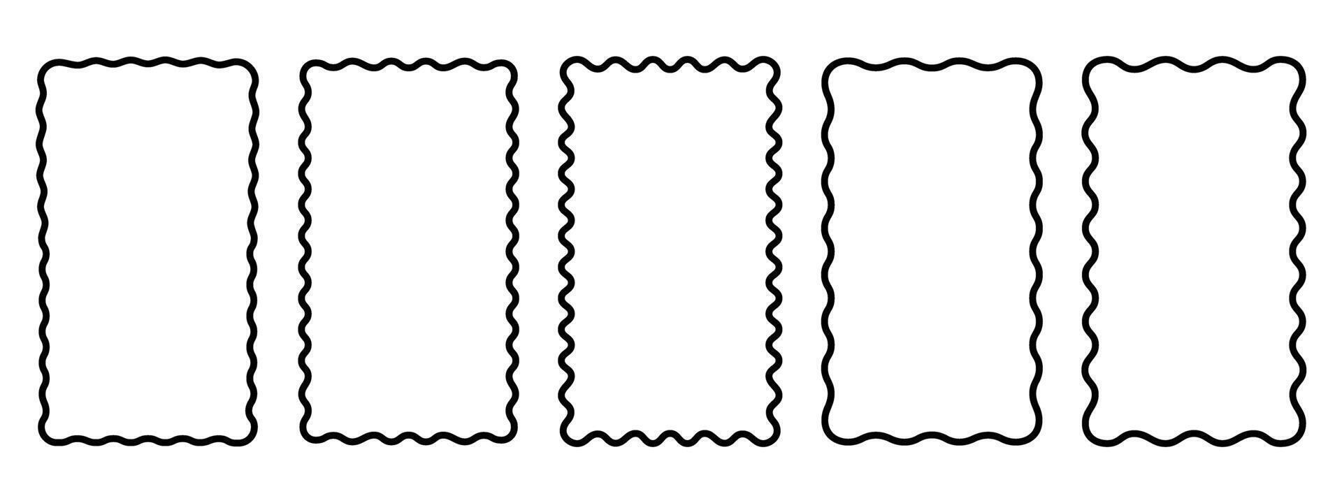 Set of rectangle frames with wavy edges. Rectangular shapes with wiggly borders. Picture or photo frames, empty text boxes, tags, labels isolated on white background. graphic illustration vector