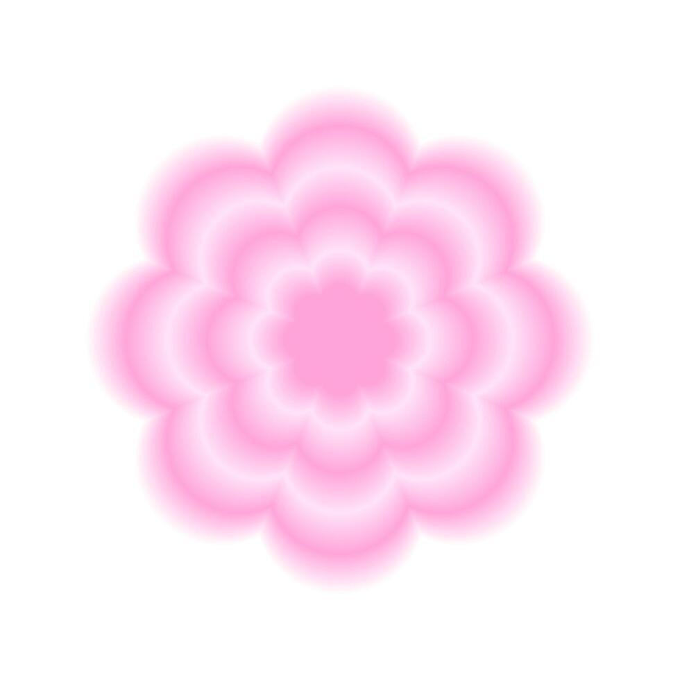 Concentric pink flower shape in blurry style. Trendy y2k sticker with gradient aura effect isolated on white background. illustration vector
