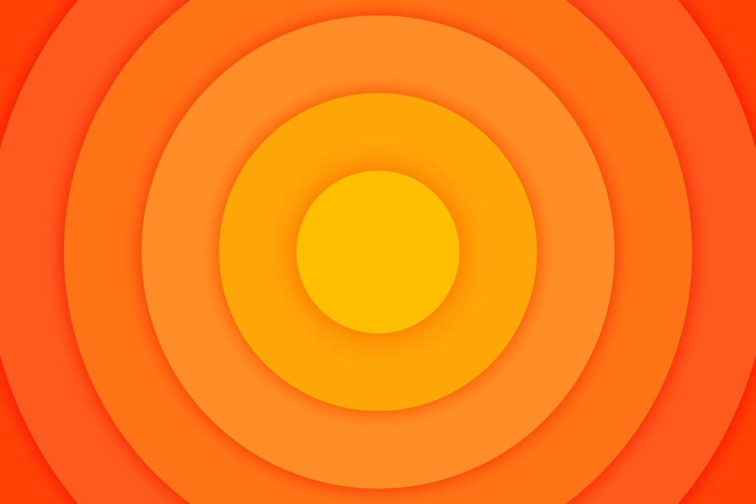Orange concentric circles banner. Sun, sunlight, sunrise, sunburst background. Ripples, impact, epicenter, radar, target, sonar wave wallpaper. illustration with paper cut effect vector