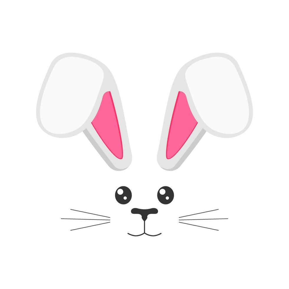 Cute bunny muzzle with bended ears, eyes, nose, mouth and whisker. Decoration element for Easter party, photo shoot, greeting or invitation card, celebration banner. flat illustration vector