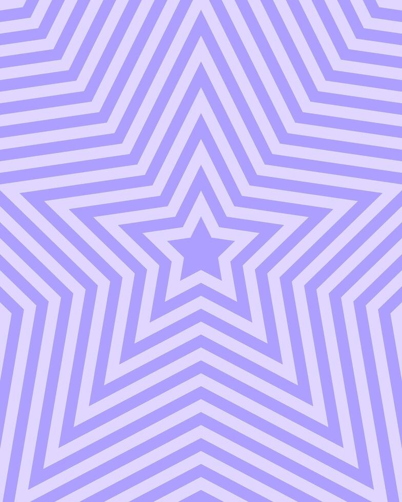 Concentric purple stars background. Trendy y2k poster in pastel colors. Preppy groovy psychedelic wallpaper design. Aesthetic pattern with hypnotic effect. flat illustration vector