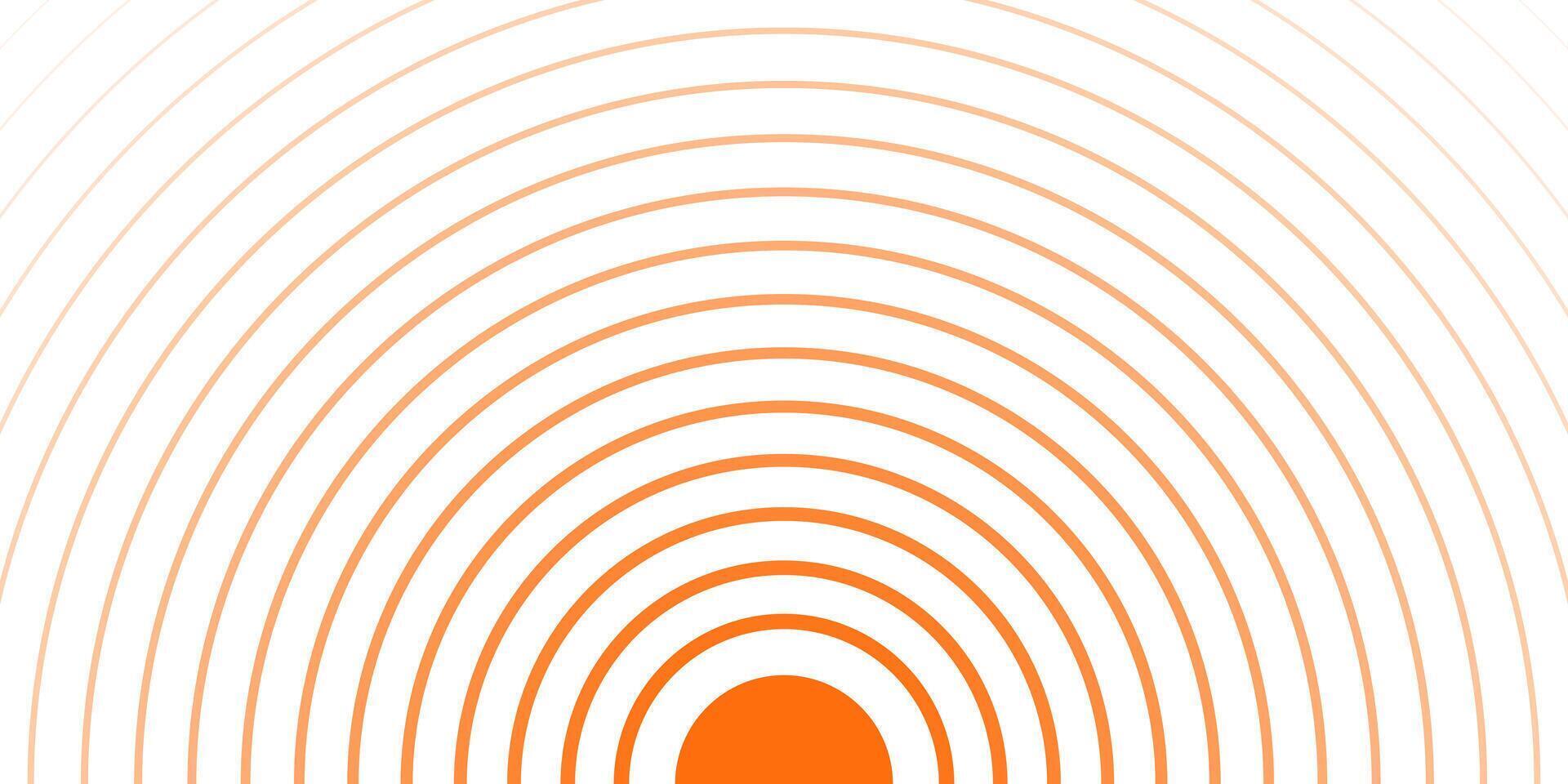 Orange concentric circles banner. Radial pattern. Sun, sunlight, sunrise, sunset, sunburst background. Ripples, impact, sonar waves, epicenter, radar signal, target wallpaper vector