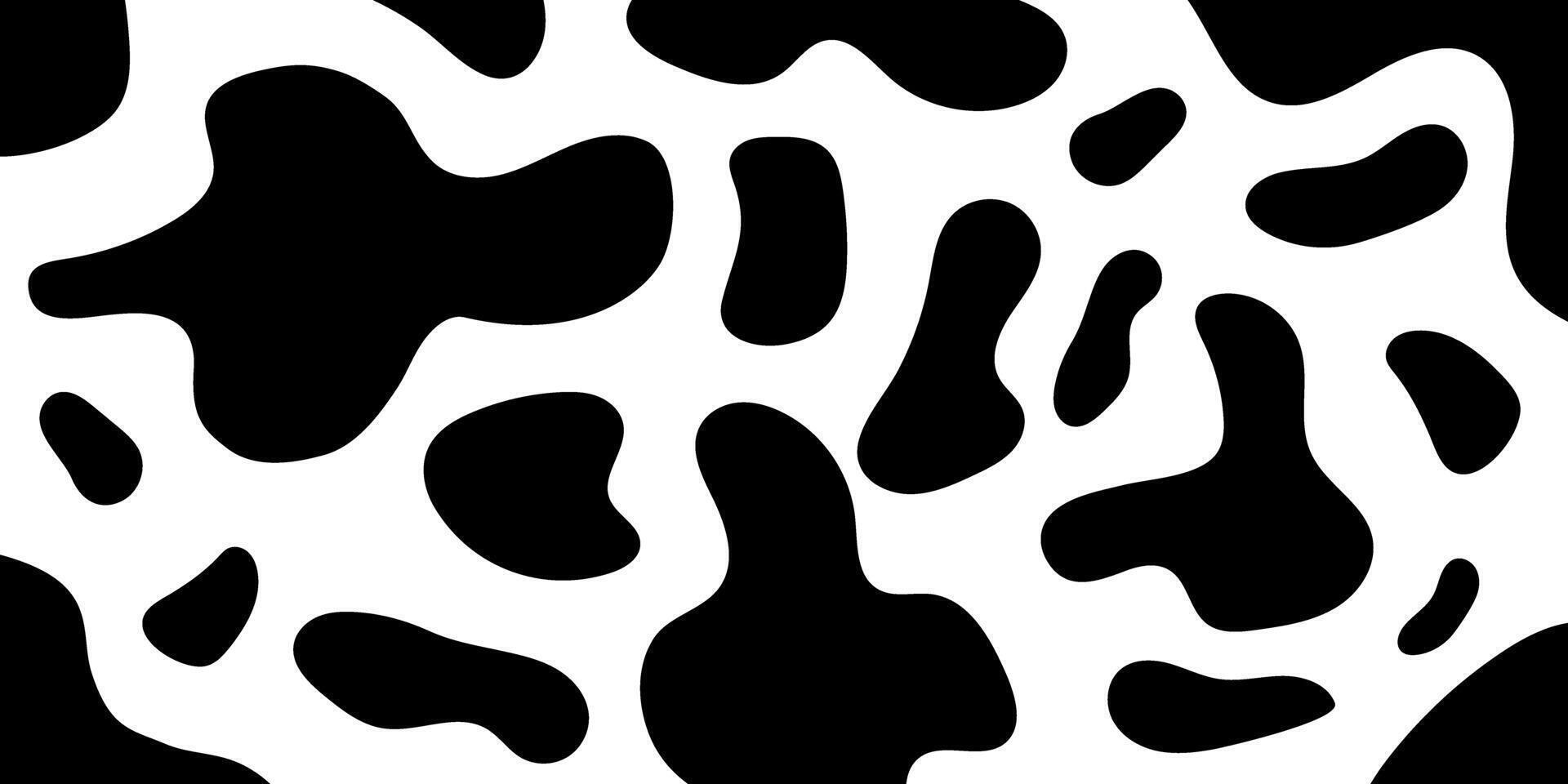 Cow skin pattern. Abstract uneven shapes background. Dalmatian, leopard, giraffe fur. Black spots camouflage texture. Animal leather template. Milk chocolate package design. flat illustration vector