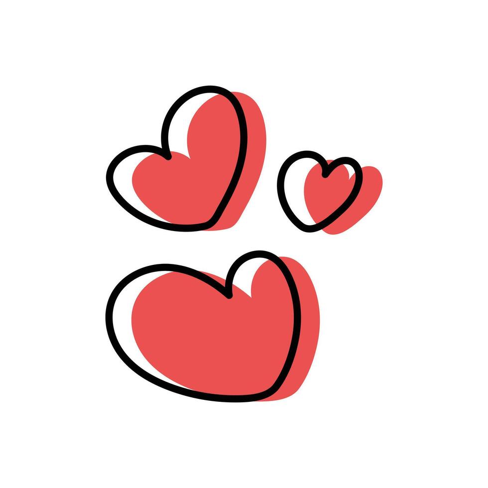 Heart of love hand drawn stroke lines symbols isolated on white vector