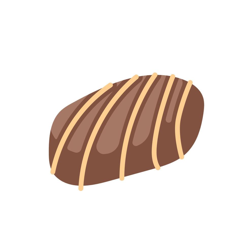 Chocolate candy in mocha mousse color with decorative caramel stripes in flat style. Perfect for Valentines Day theme, dessert, sweet and festive culinary design or packaging concept. vector