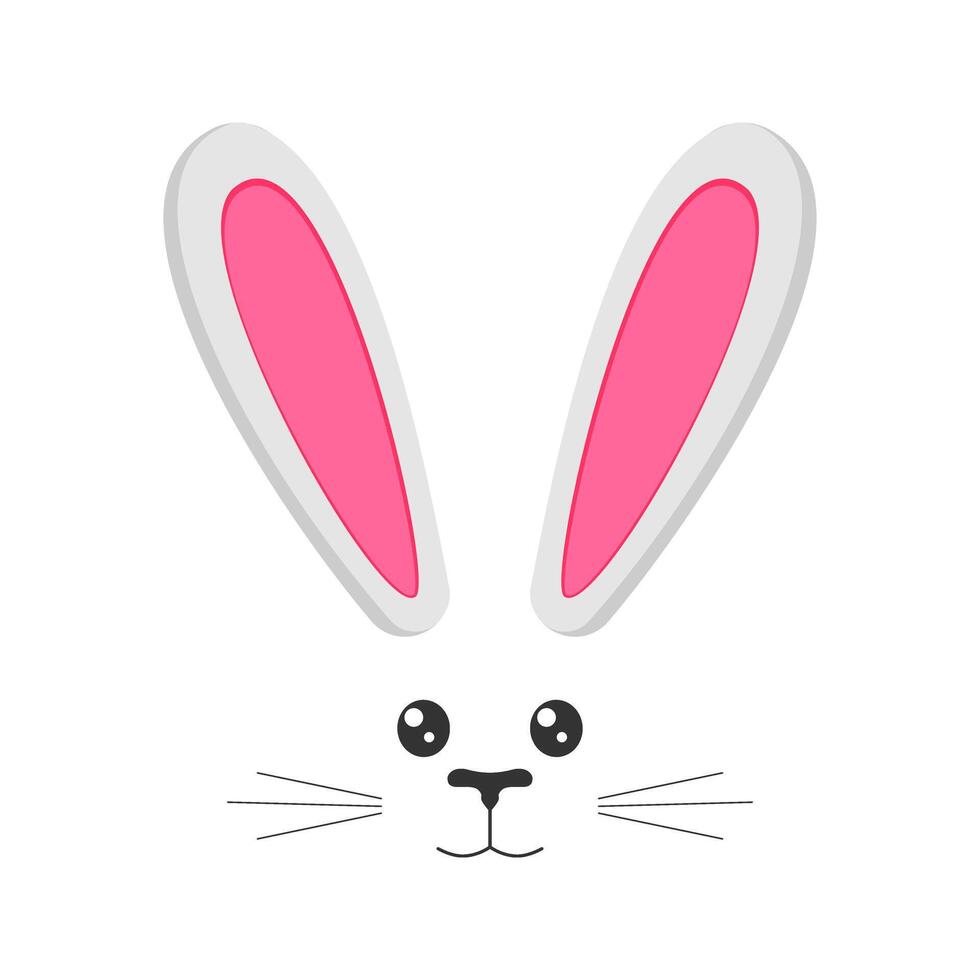 Cute bunny muzzle with ears, eyes, nose, mouth and mustaches. Props for Easter party or photo shoot, design elements for greeting or invitation card, celebration banner vector