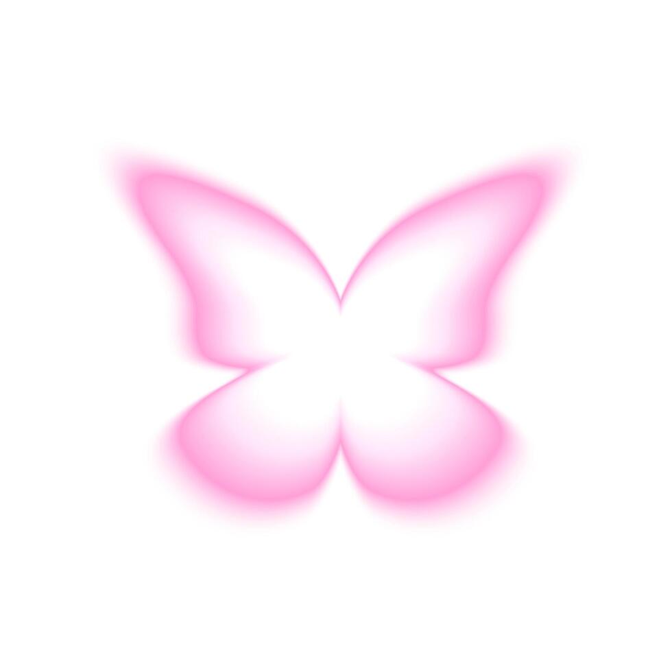 Pink butterfly shape in holographic blurry style isolated on white background. Machaon silhouette with gradient aura effect. Trendy y2k design element. illustration vector