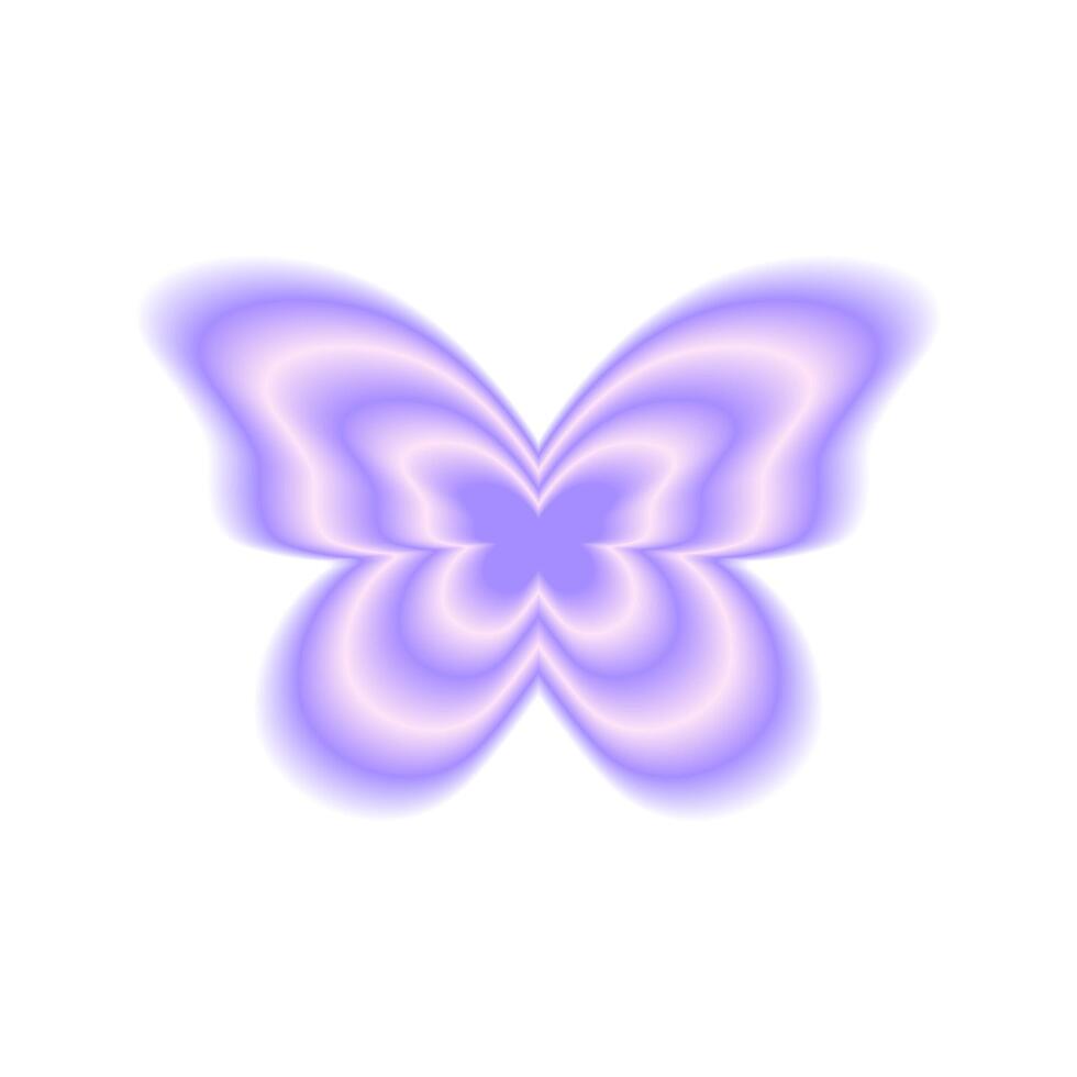 Butterfly chameleon shape in blurry style isolated on white background. Trendy y2k sticker with gradient aura effect. illustration vector