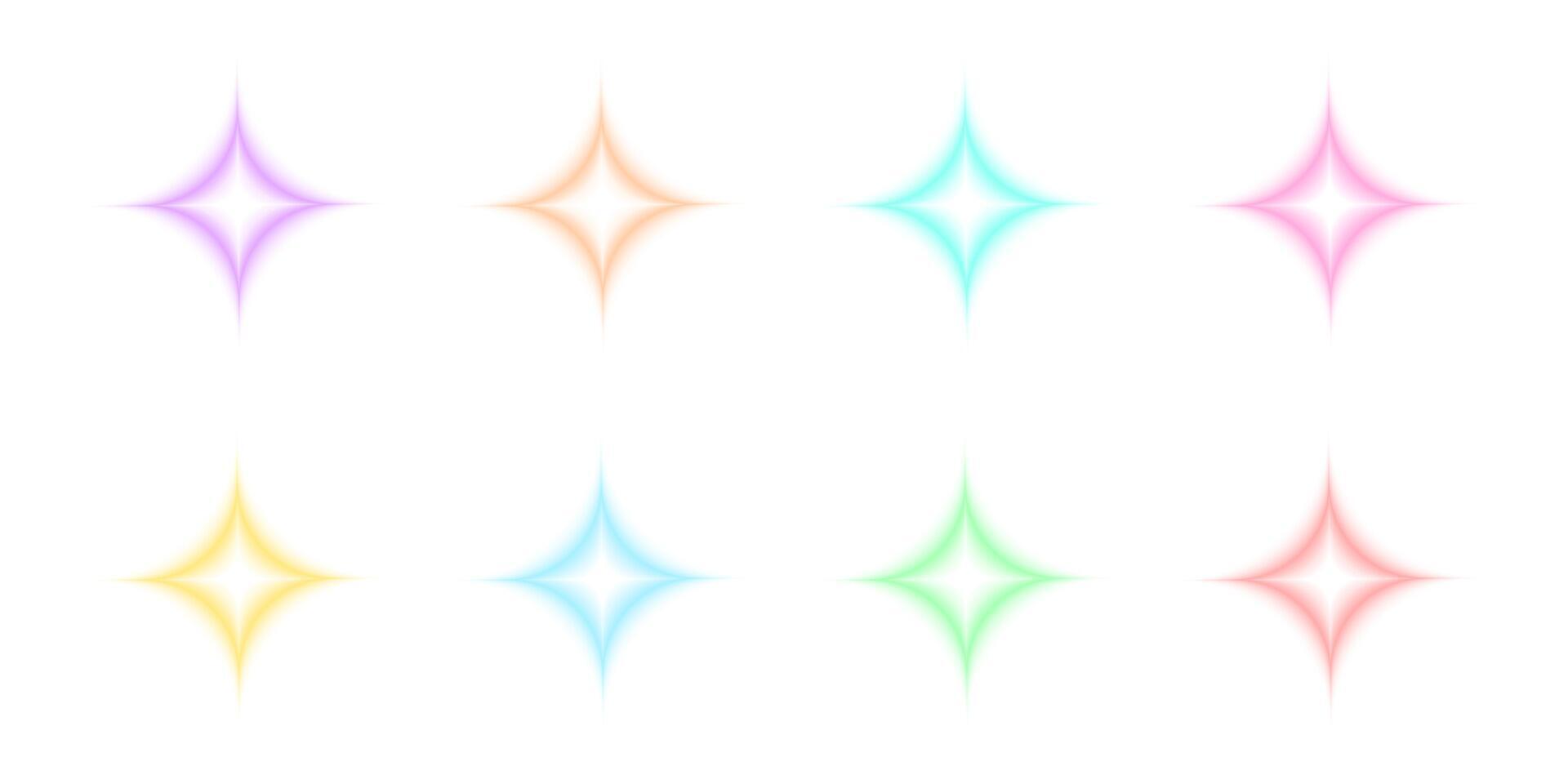 Colorful star sparkle shapes in blurry style isolated on white background. Trendy y2k stickers with trendy gradient aura effect. illustration vector