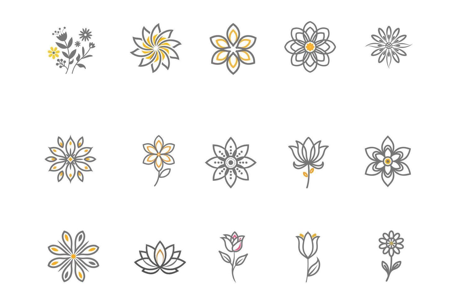 Elegant Flowers Icons Set Illustrations for Your Projects. vector