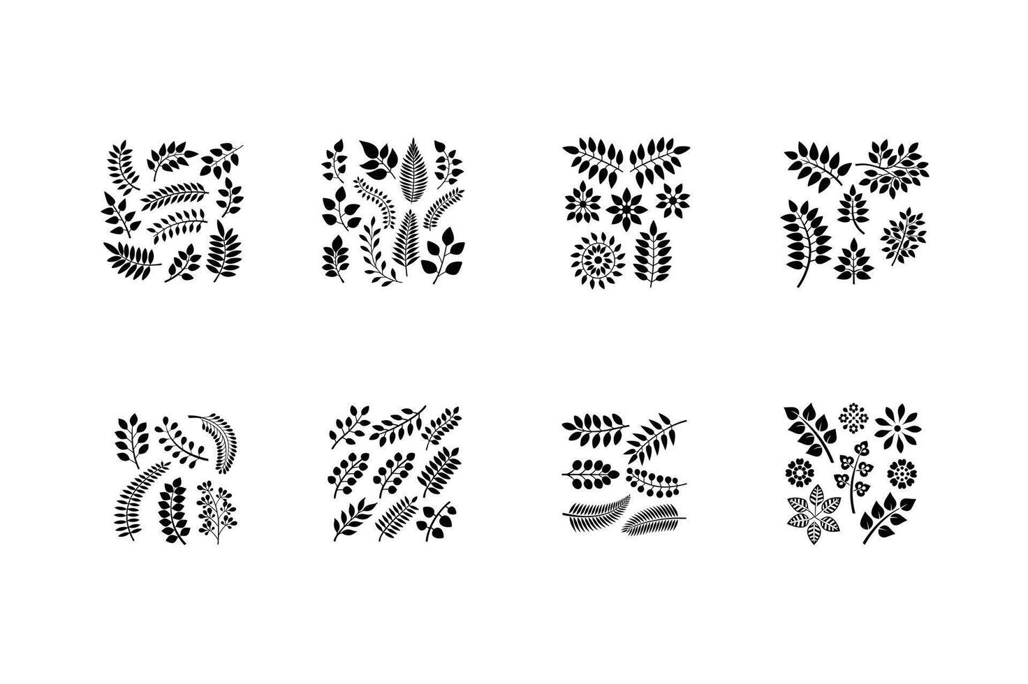 Leafed Branches Icon Set Illustrations for Creative Projects. vector