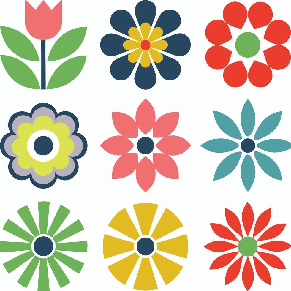 Colorful Flower Collection on a White Background. vector