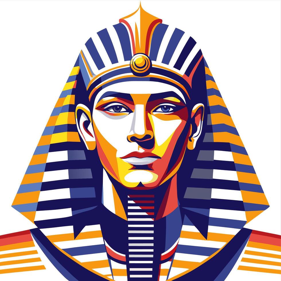 Colorful Egyptian Pharaoh Portrait with Traditional Headdress and Makeup vector