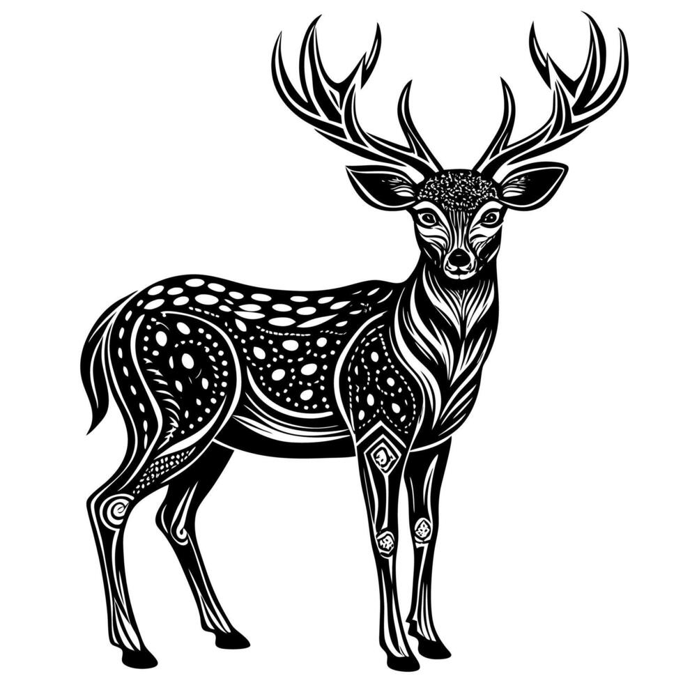 Beautifully Decorated Stylized Deer with Ornate Patterns Standing Proudly vector
