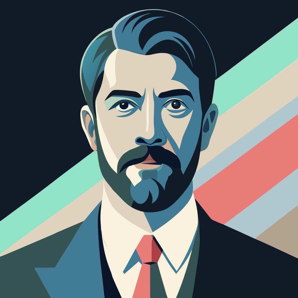 Stylish Modern Portrait of a Bearded Man in a Suit. vector