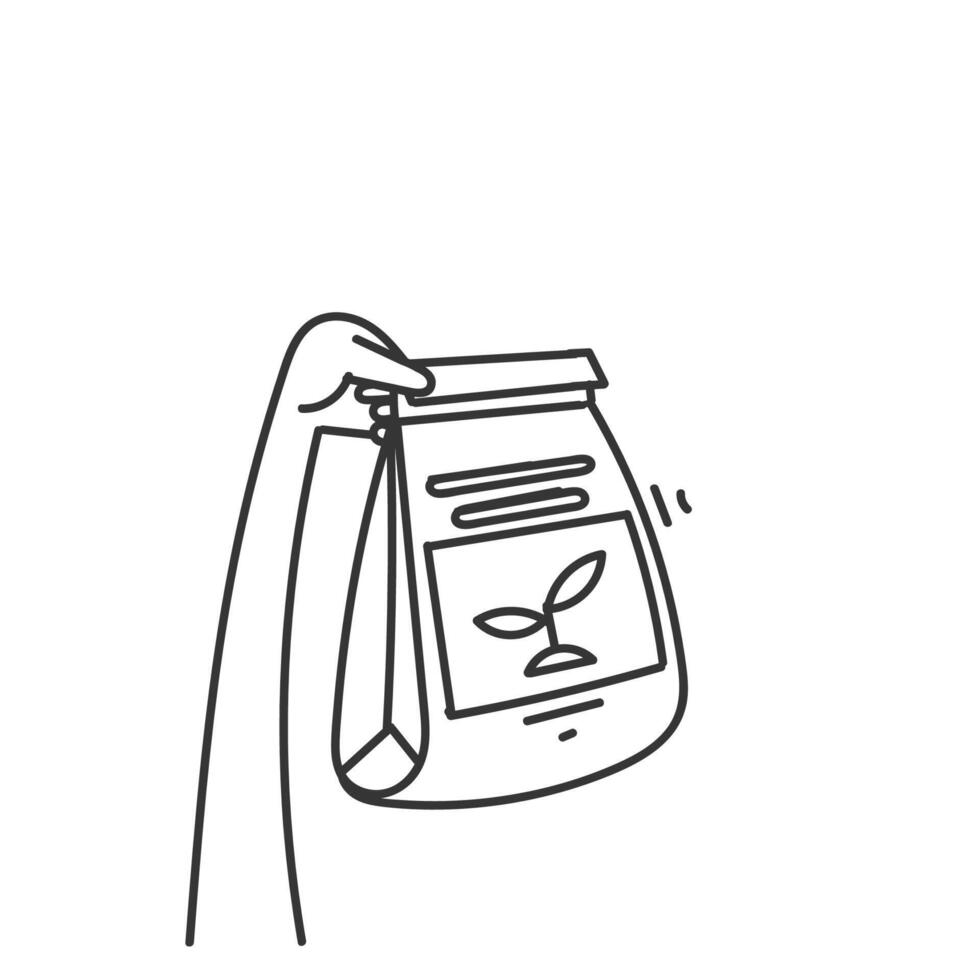 hand holding a bag with a plant inside vector