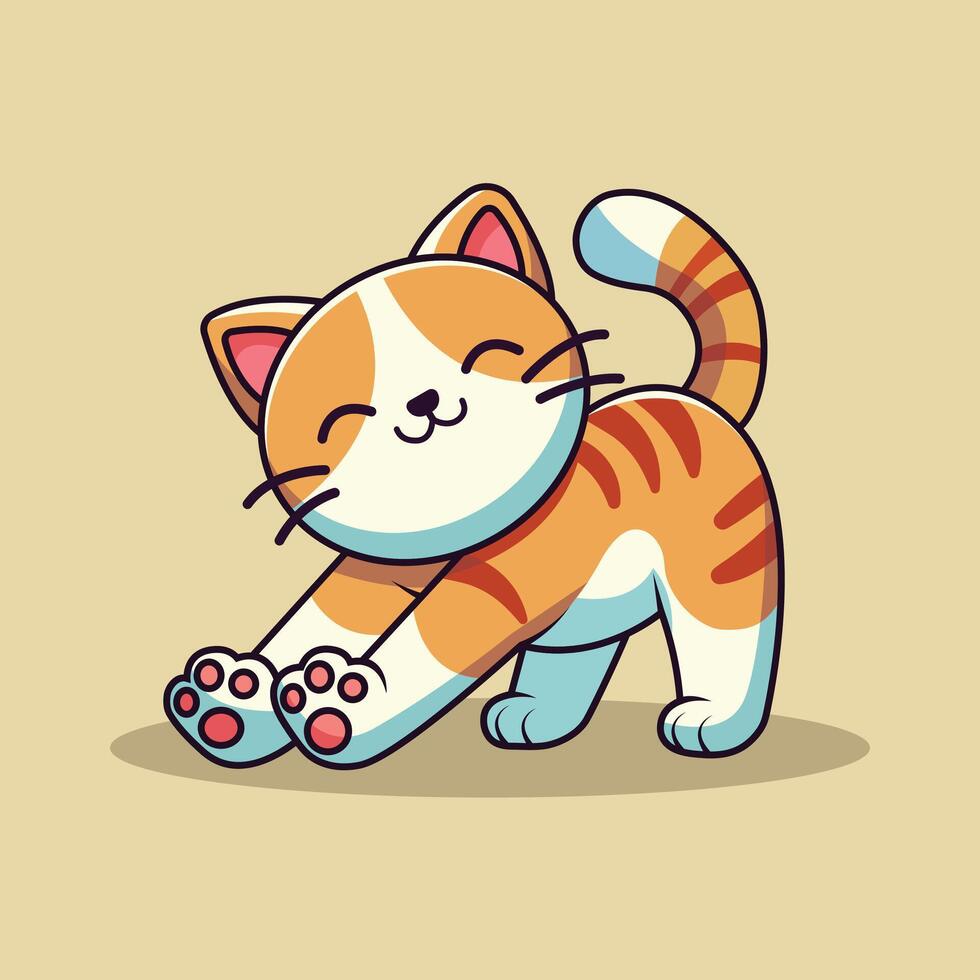 Cute Cat Stretching Cartoon Icon Illustration. Animal Nature Icon Concept Isolated Premium . Flat Cartoon Style vector