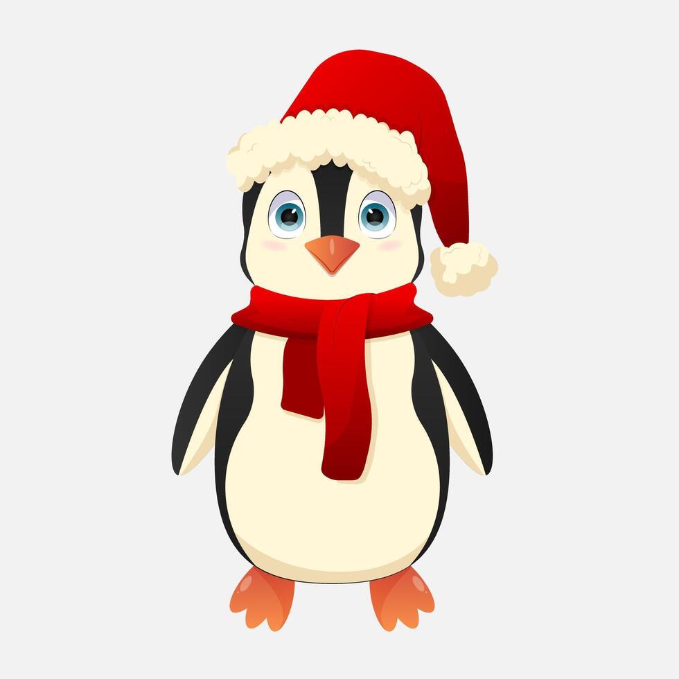 Penguin in santa claus hat vector