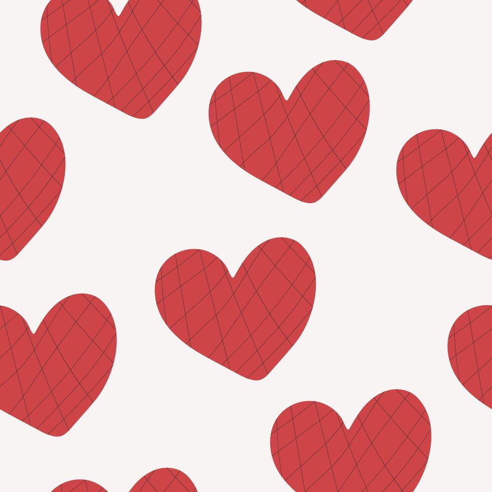 Hand drawn hearts seamless pattern. Red love symbol for romantic Valentine's Day card. wrapping paper, banner, flyer, textile. vector