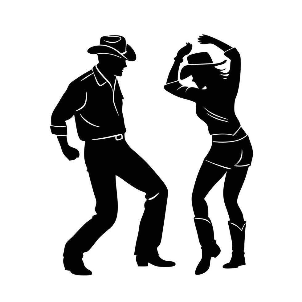 A silhouette of a man and woman dancing in cowboy hats vector