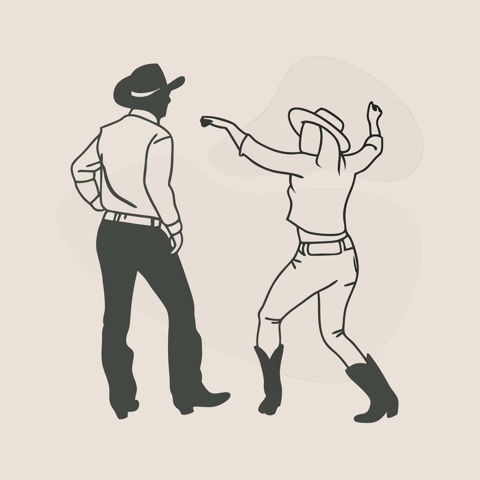 A cowboy and a cowgirl dancing in silhouette vector