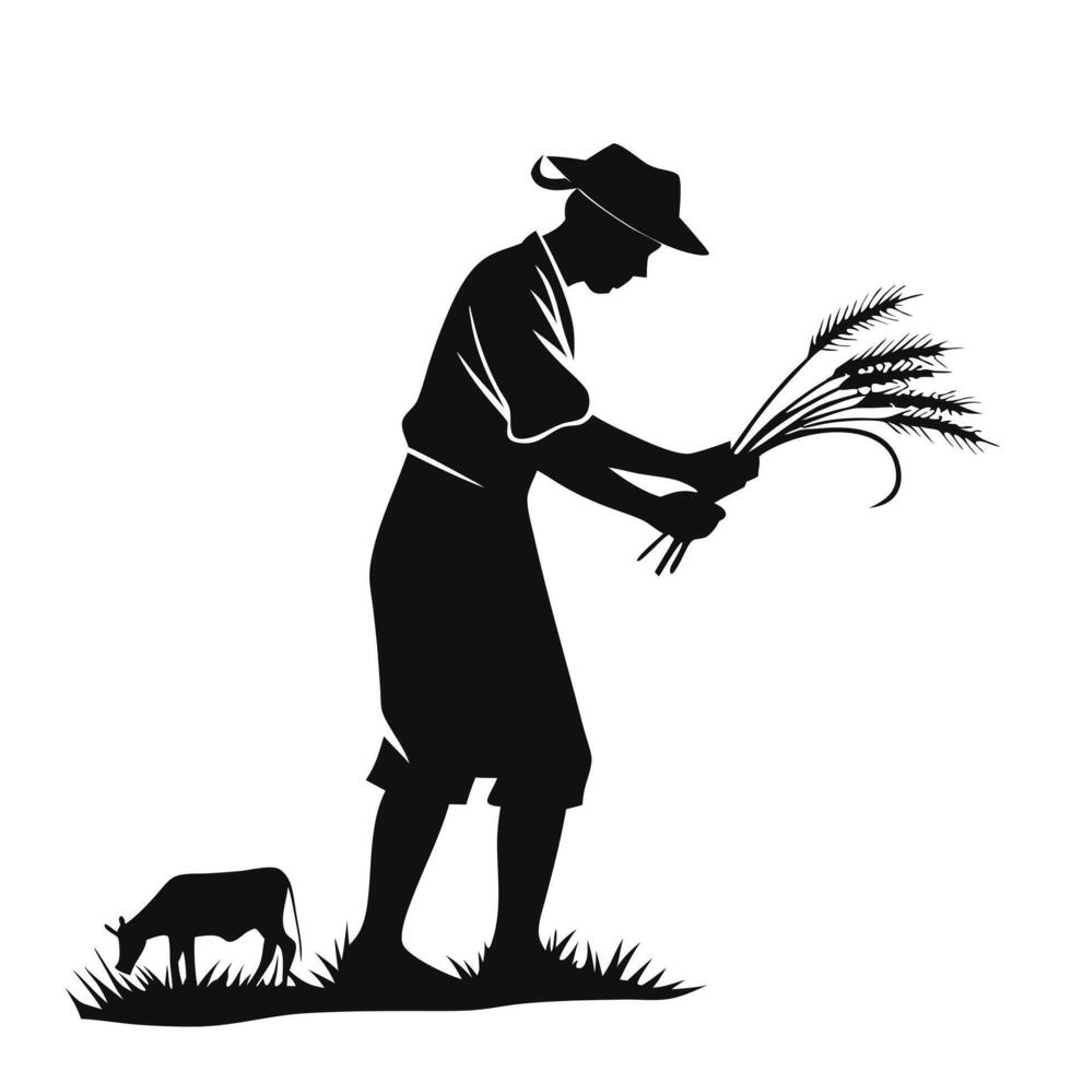 A silhouette of a woman with wheat in her hand vector