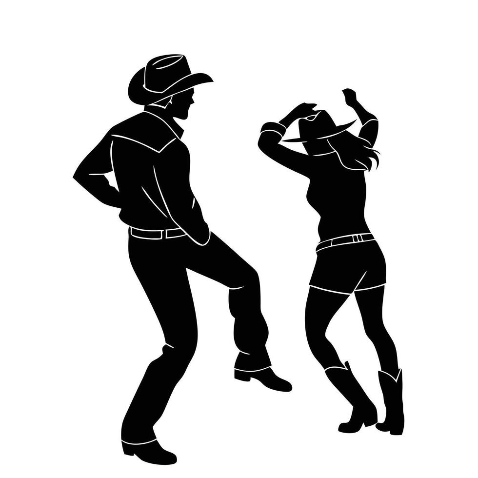 Silhouette of a cowboy and a cowgirl dancing vector