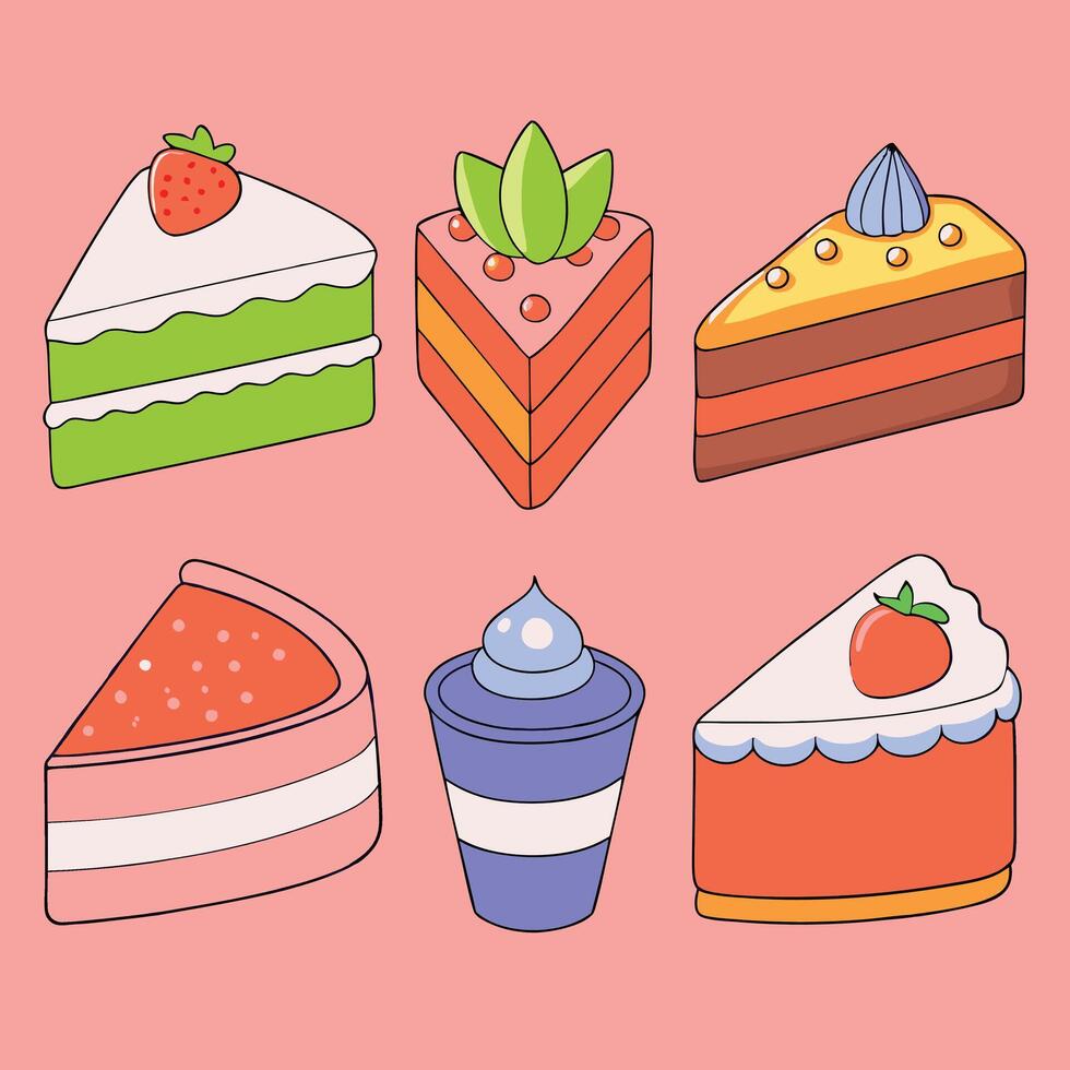 illustration of cake, cupcake, slice, slice of cake, slice of cake with strawberry vector