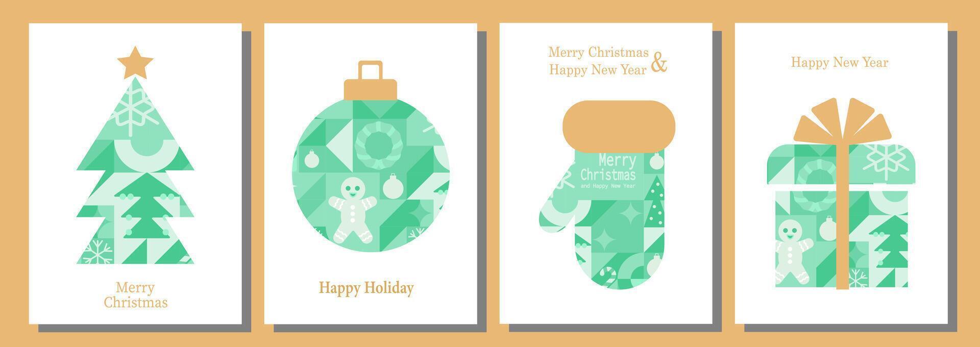 Christmas card templates. four christmas cards with green and white designs vector