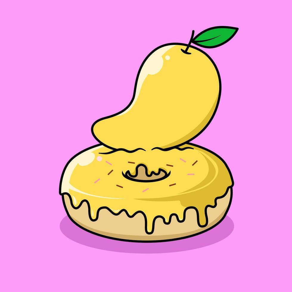 donut with mango flavor. donut and fruit combination icon. Food and drink concept icon isolated in flat cartoon style vector